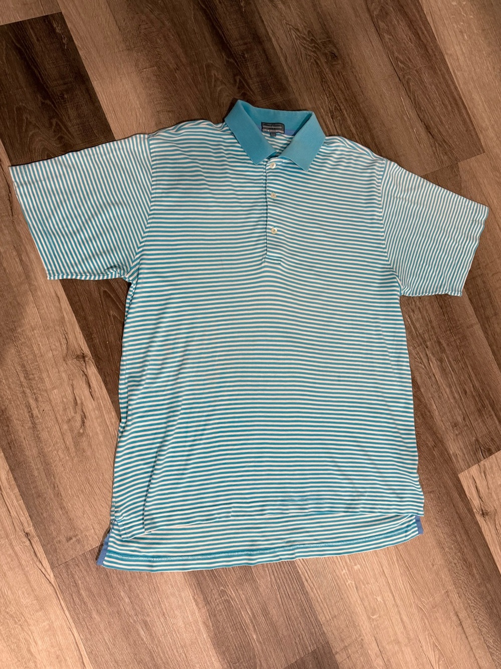 Alan Flusser Aqua and White Striped Polo